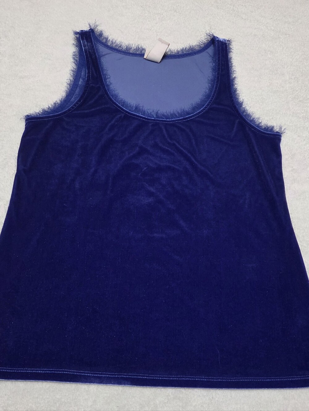 Women's Velvet Tank Top with Feather Trim - Navy